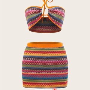 Backless crop halter top set